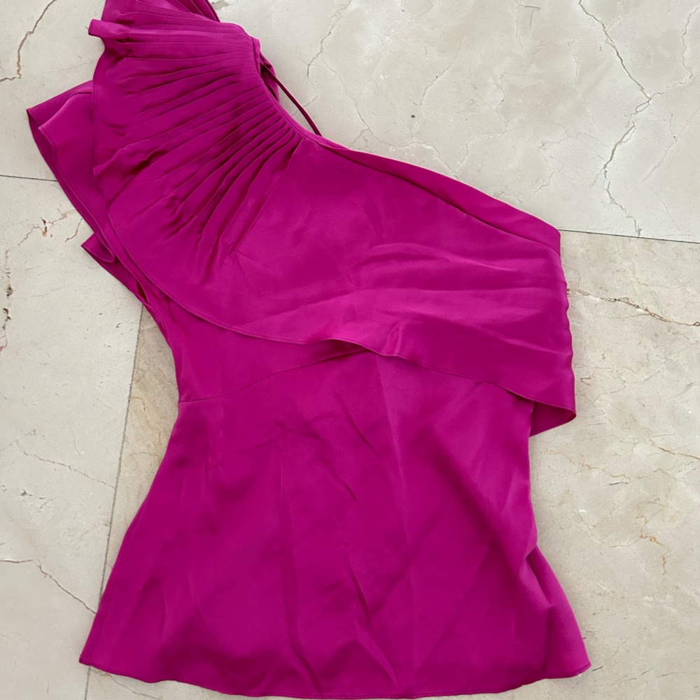 BCBG one shoulder satin top .